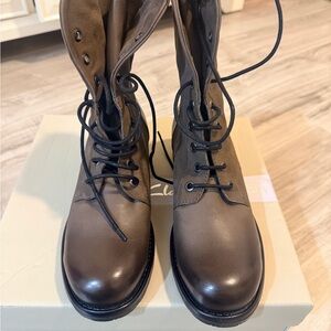 Brown Lace-Up Leather Boots